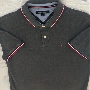 Tommy Hilfiger Men's Polo in Charcoal with Red and White Trim